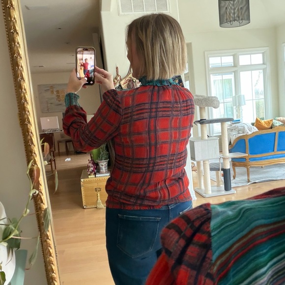 Blank London Size Small Multicolor Plaid Red Blue Mock Neck Women's Blouse Top - Picture 10 of 12